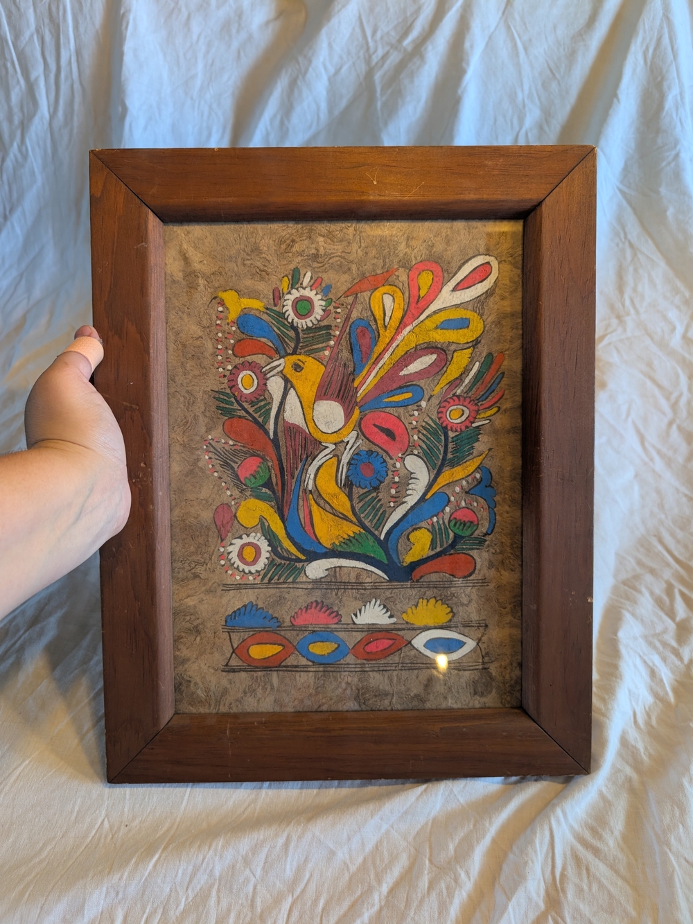 2/60$ Vintage Yellow, Blue, Red & Green Folk Bird Wall Art